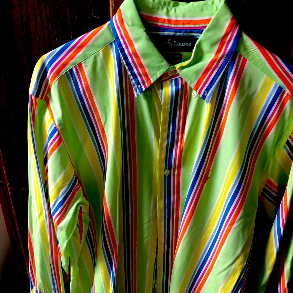 Green striped Ralph Lauren shirt, size medium excellent condition